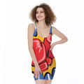 Pop Art Boxing Gloves Print Sleeveless Bodycon Dress