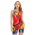 Pop Art Boxing Gloves Print Sleeveless One Piece Swimsuit