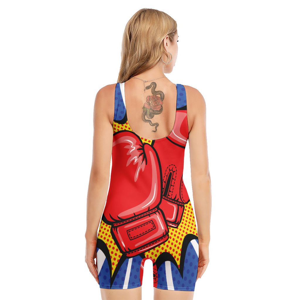 Pop Art Boxing Gloves Print Sleeveless One Piece Swimsuit
