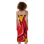 Pop Art Boxing Gloves Print Slim Fit Midi Cami Dress