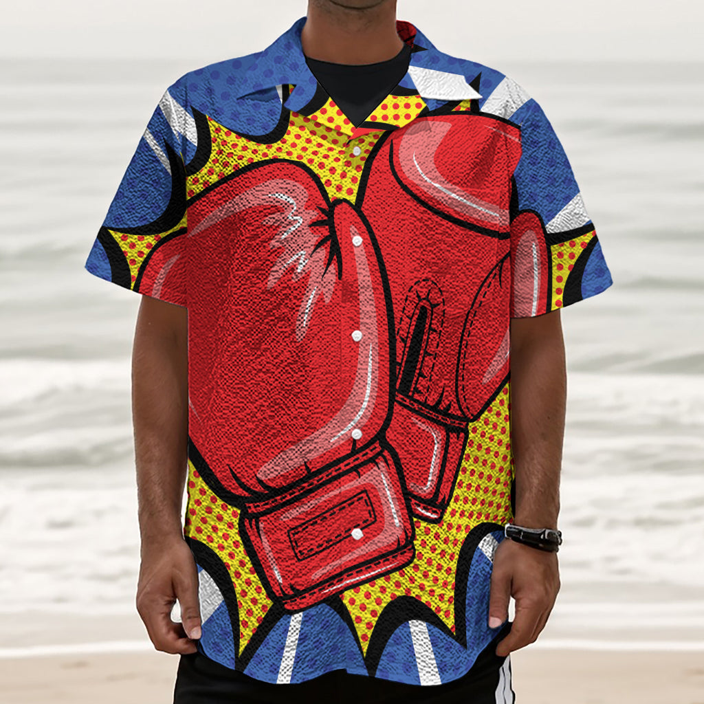 Pop Art Boxing Gloves Print Textured Short Sleeve Shirt