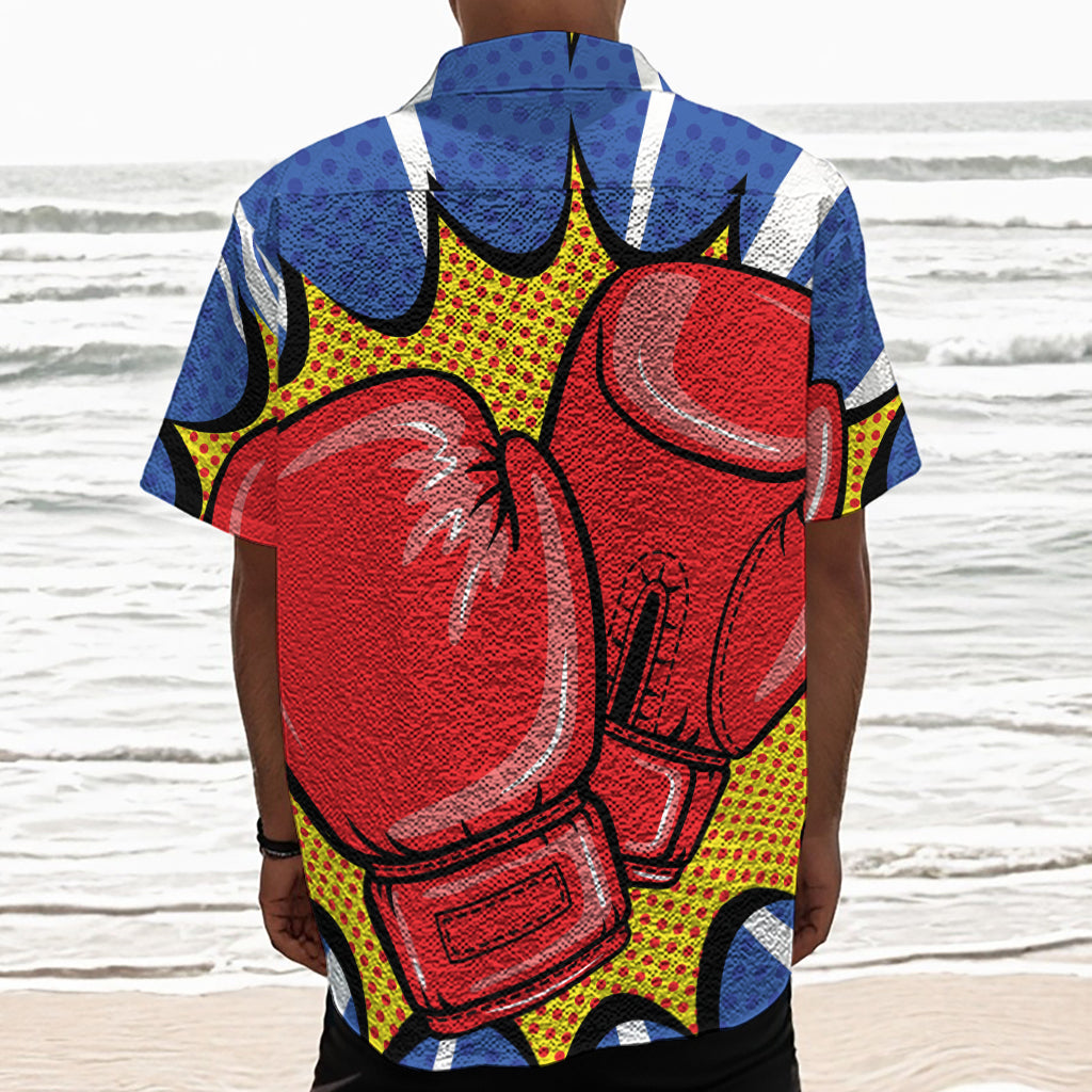 Pop Art Boxing Gloves Print Textured Short Sleeve Shirt