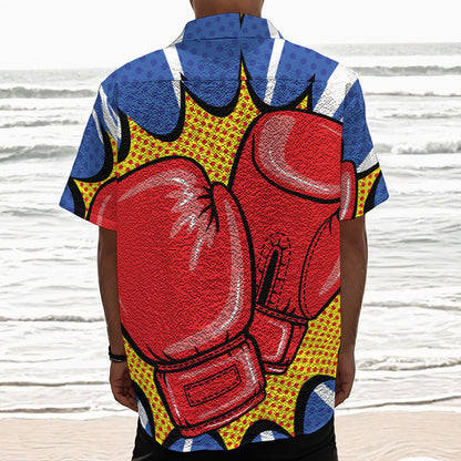 Pop Art Boxing Gloves Print Textured Short Sleeve Shirt
