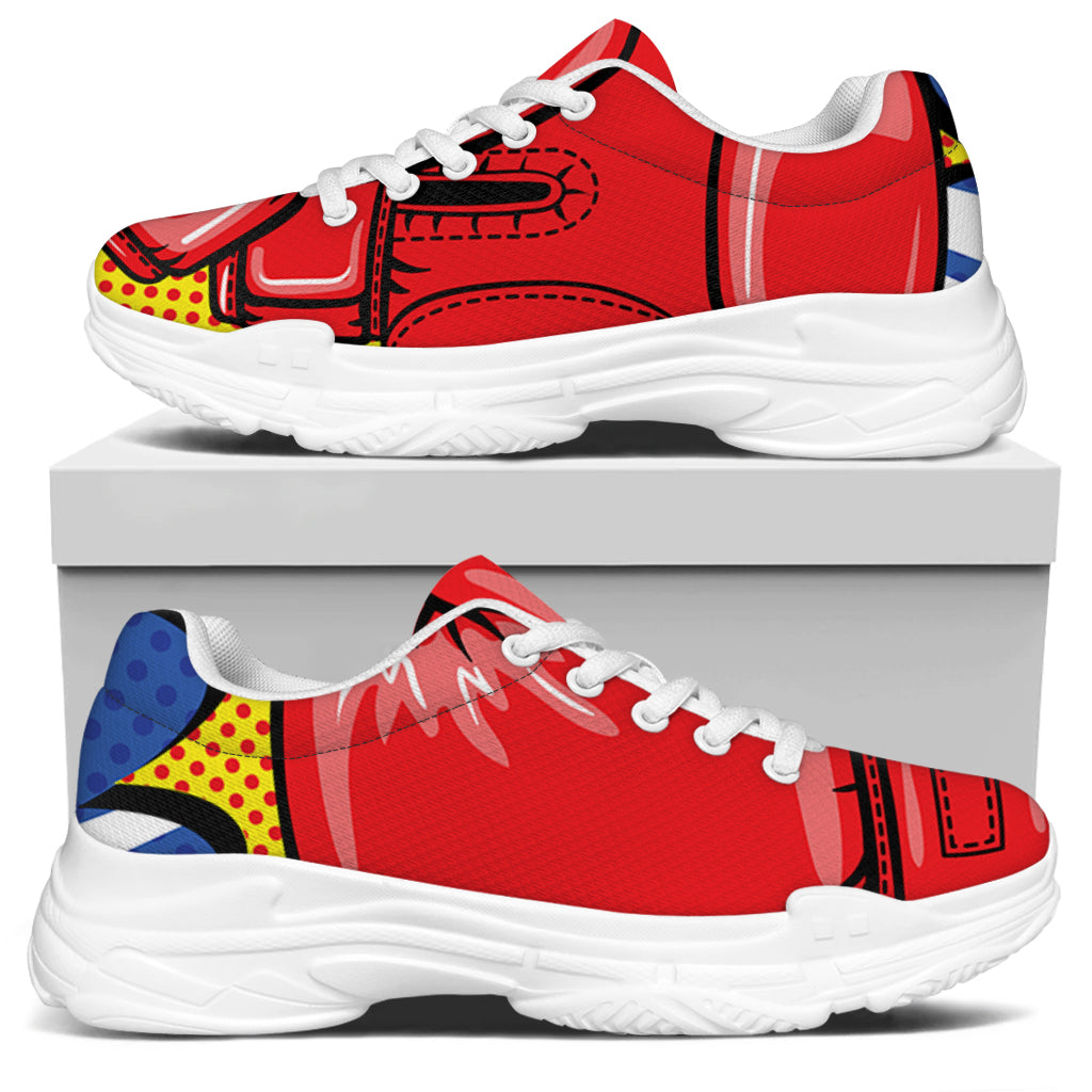 Pop Art Boxing Gloves Print White Chunky Shoes