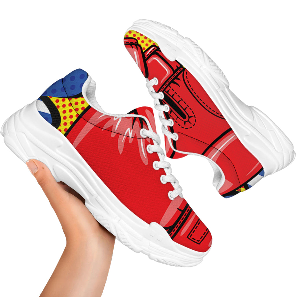 Pop Art Boxing Gloves Print White Chunky Shoes
