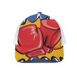 Pop Art Boxing Gloves Print White Mesh Trucker Cap