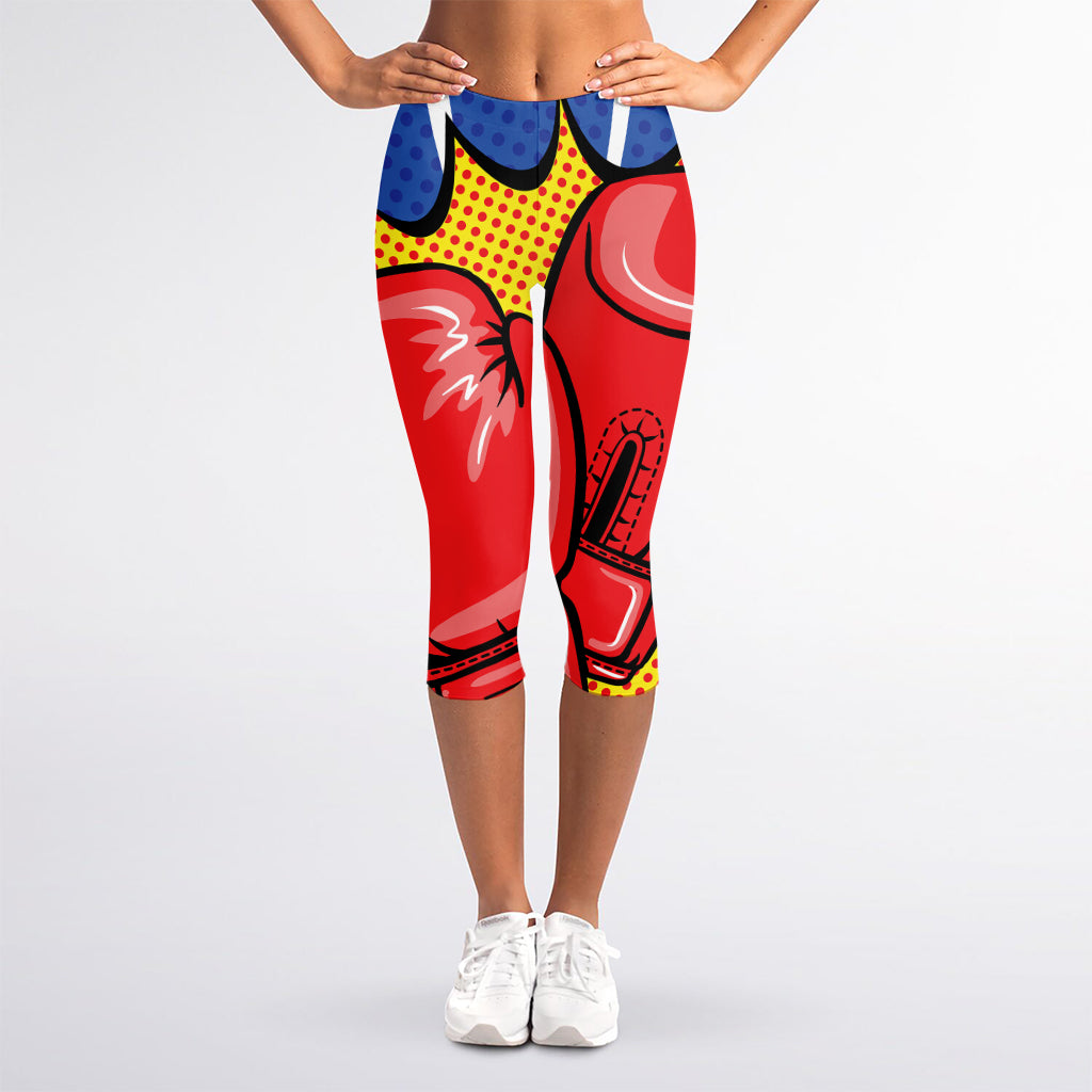 Pop Art Boxing Gloves Print Women's Capri Leggings