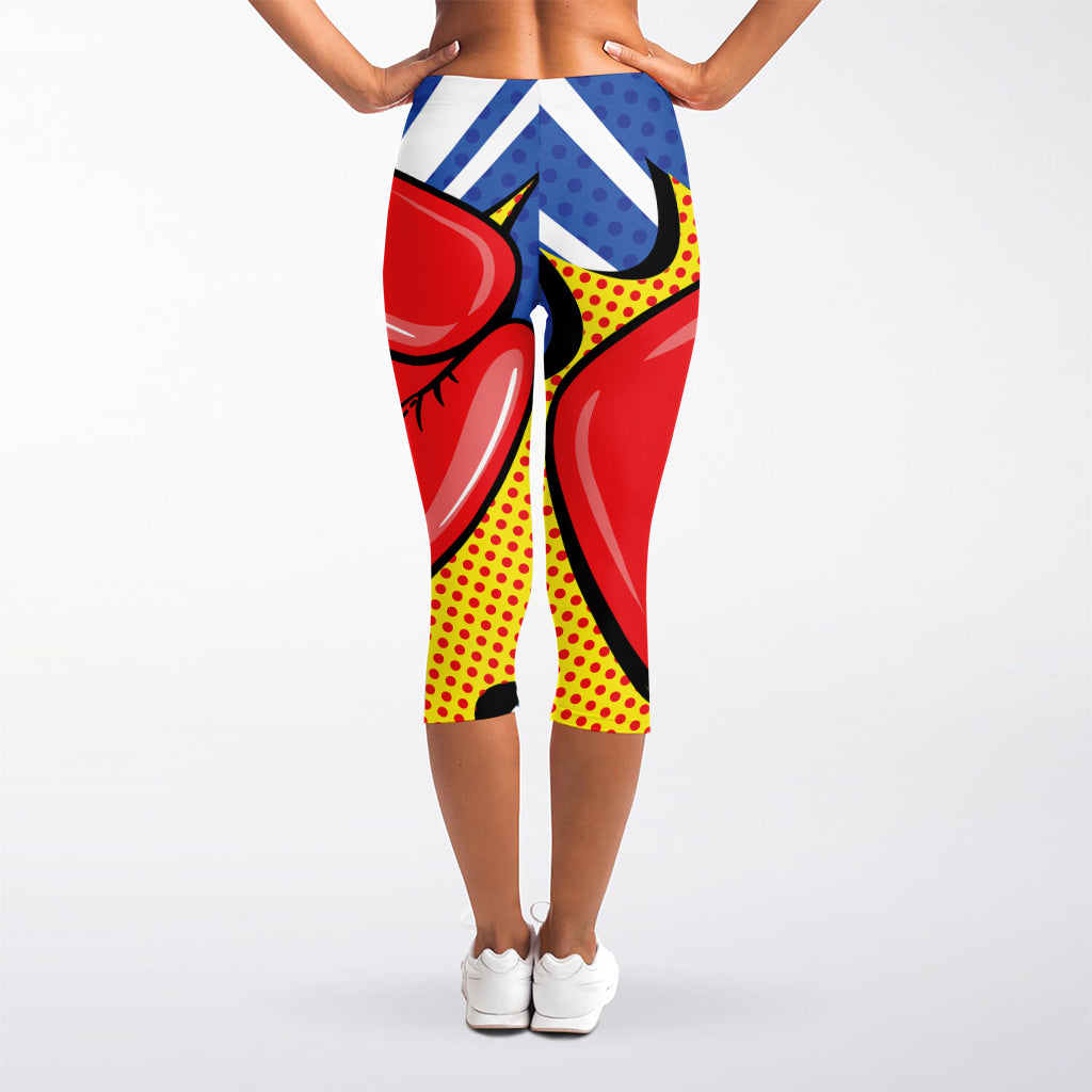Pop Art Boxing Gloves Print Women's Capri Leggings