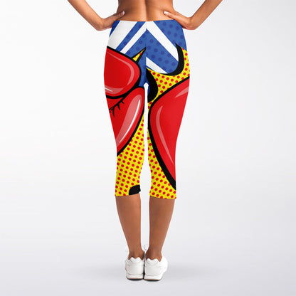 Pop Art Boxing Gloves Print Women's Capri Leggings
