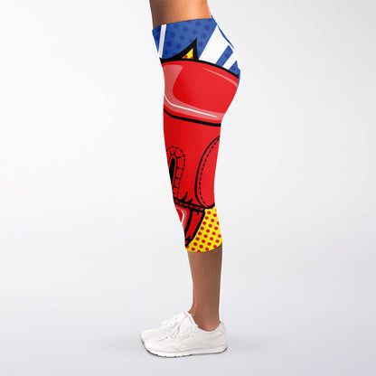 Pop Art Boxing Gloves Print Women's Capri Leggings