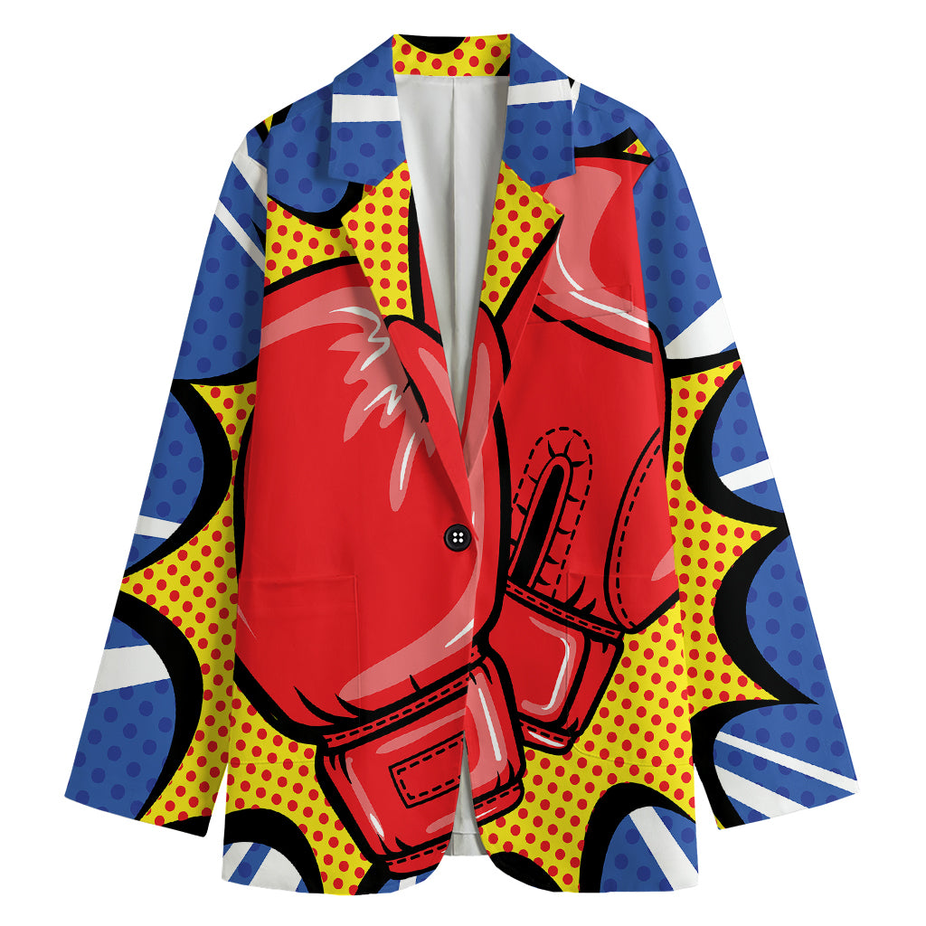 Pop Art Boxing Gloves Print Women's Cotton Blazer