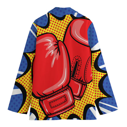 Pop Art Boxing Gloves Print Women's Cotton Blazer
