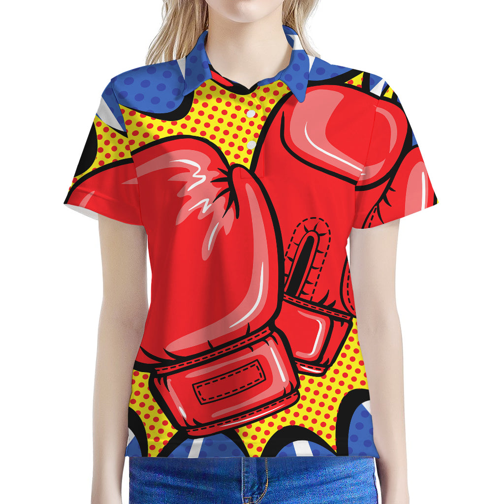 Pop Art Boxing Gloves Print Women's Polo Shirt