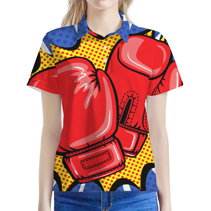 Pop Art Boxing Gloves Print Women's Polo Shirt