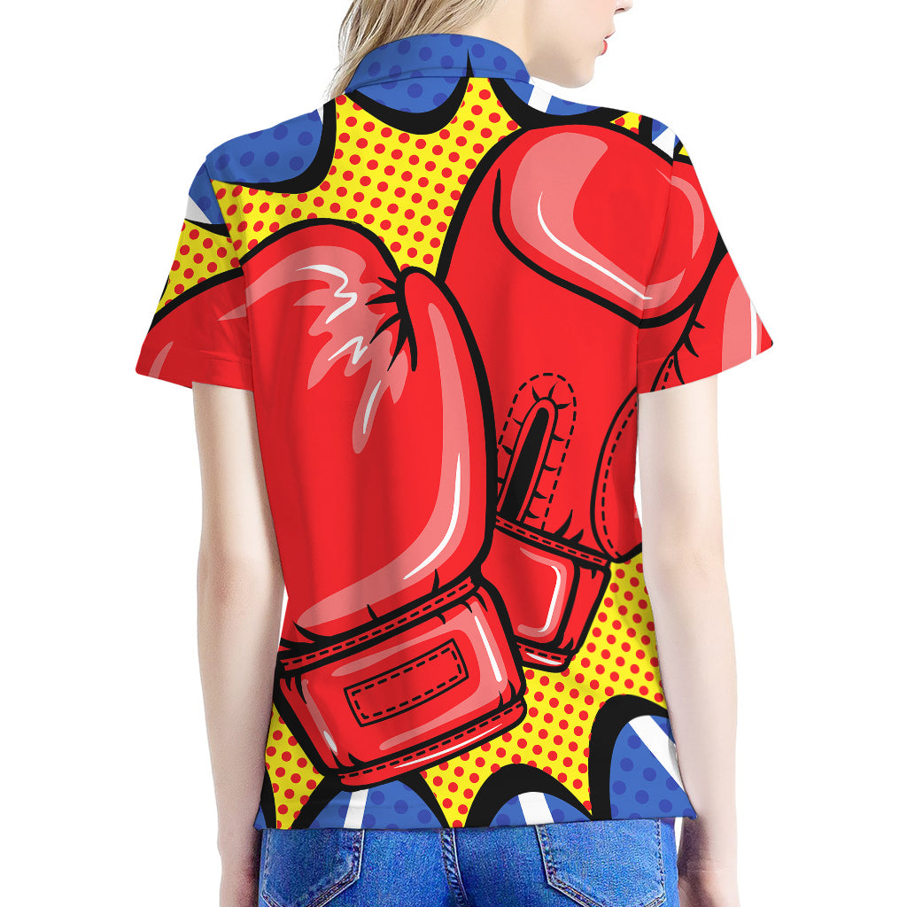 Pop Art Boxing Gloves Print Women's Polo Shirt