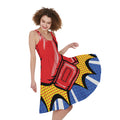 Pop Art Boxing Gloves Print Sleeveless Knee Length Dress