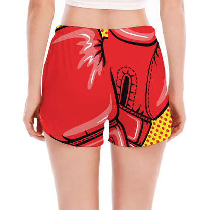Pop Art Boxing Gloves Print Women's Split Running Shorts