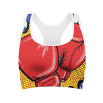 Pop Art Boxing Gloves Print Women's Sports Bra