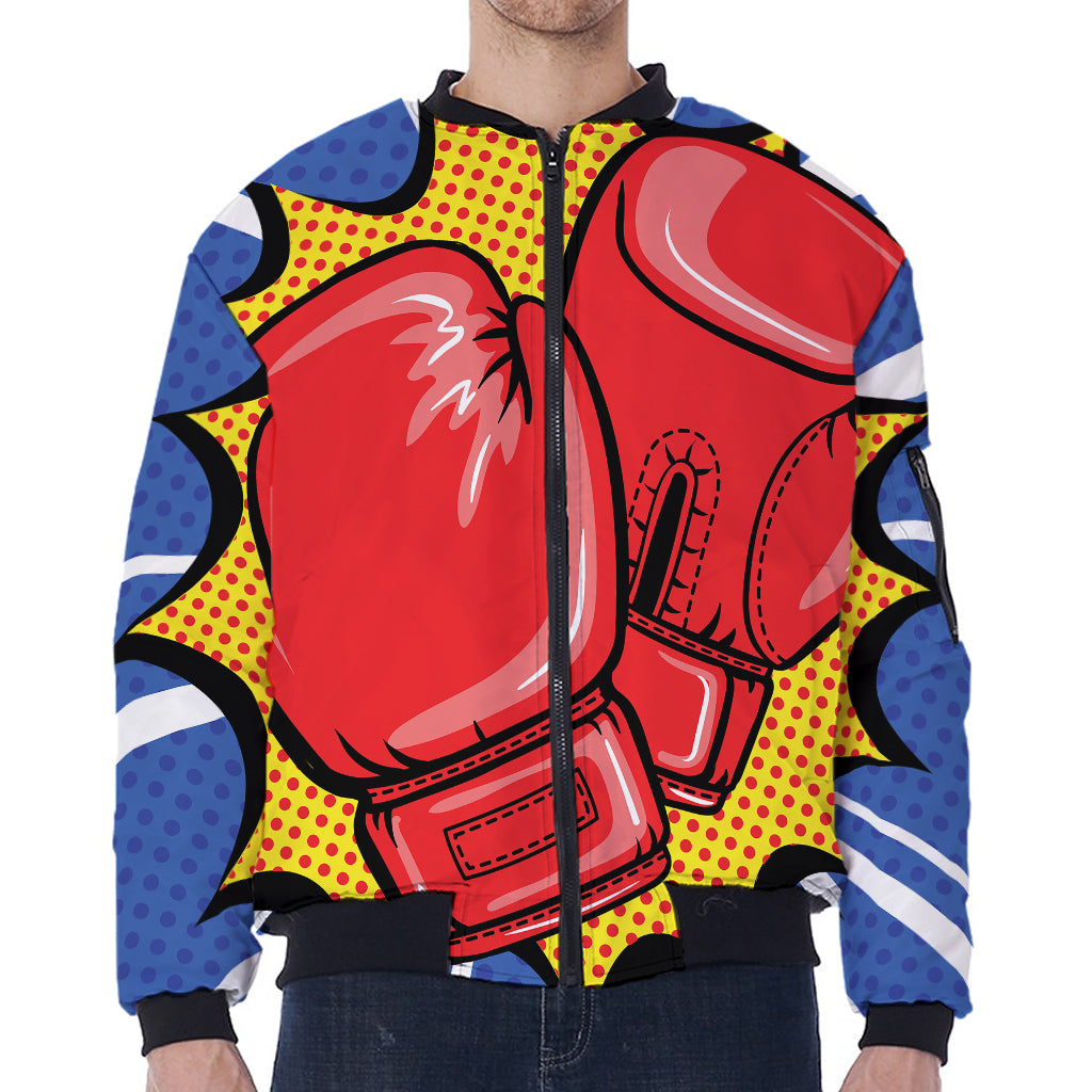 Pop Art Boxing Gloves Print Zip Sleeve Bomber Jacket