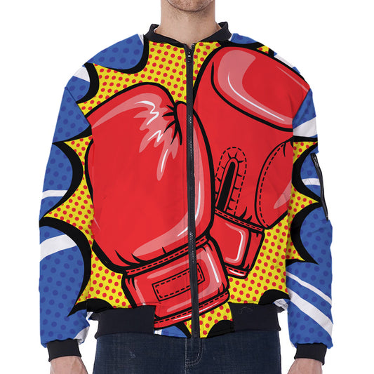 Pop Art Boxing Gloves Print Zip Sleeve Bomber Jacket