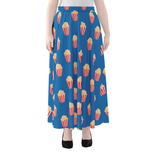 Popcorn Box Pattern Print Chiffon Maxi Skirt