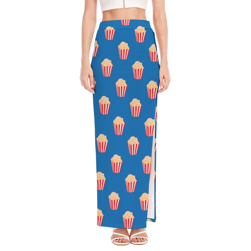 Popcorn Box Pattern Print High Slit Maxi Skirt