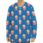Popcorn Box Pattern Print Long Sleeve Baseball Jersey