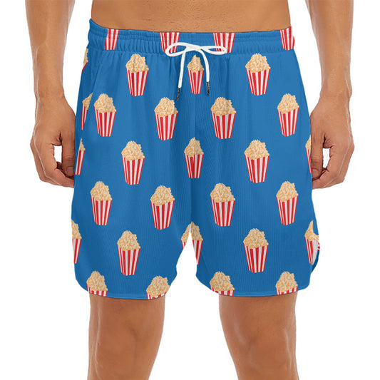 Popcorn Box Pattern Print Men's Split Running Shorts