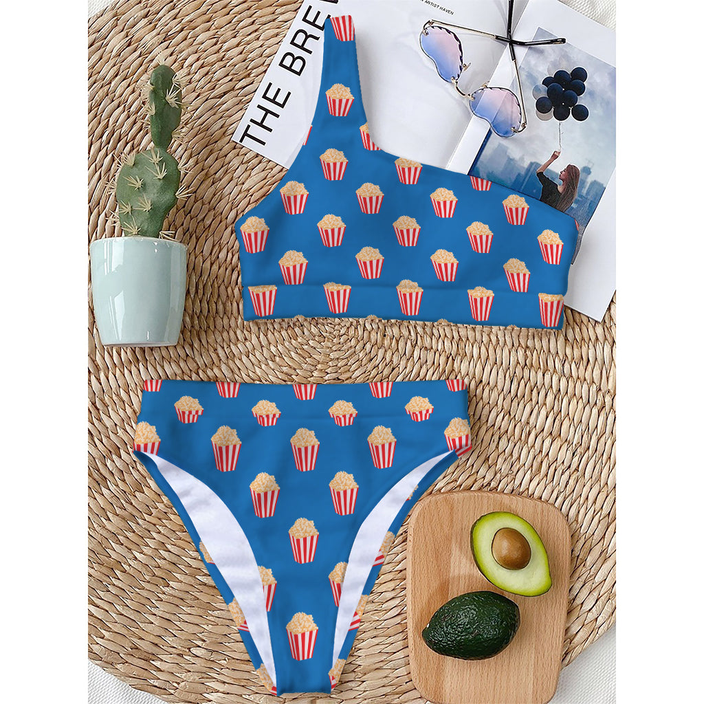 Popcorn Box Pattern Print One Shoulder Bikini Top
