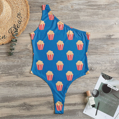 Popcorn Box Pattern Print One Shoulder Bodysuit