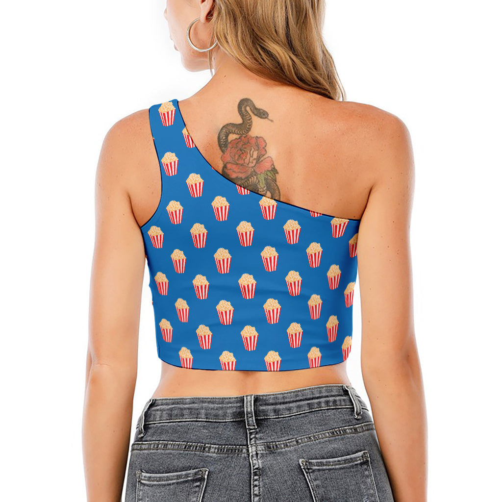 Popcorn Box Pattern Print One Shoulder Crop Top
