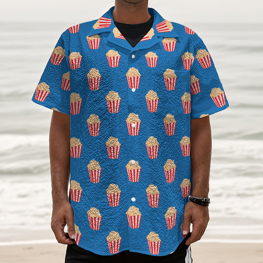 Popcorn Box Pattern Print Textured Short Sleeve Shirt