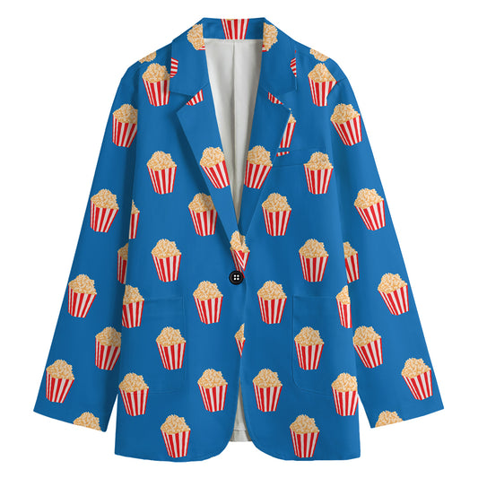 Popcorn Box Pattern Print Women's Cotton Blazer
