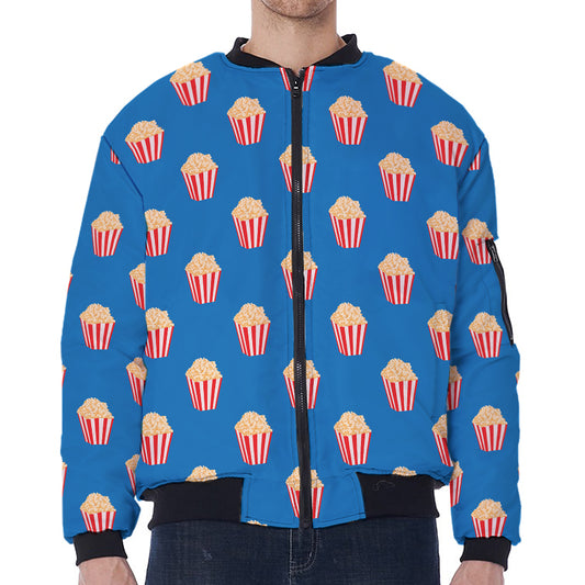 Popcorn Box Pattern Print Zip Sleeve Bomber Jacket