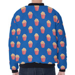 Popcorn Box Pattern Print Zip Sleeve Bomber Jacket
