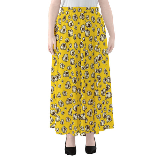 Popcorn Pattern Print Chiffon Maxi Skirt