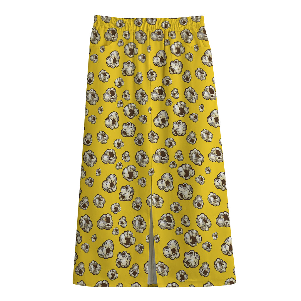 Popcorn Pattern Print Cotton Front Slit Maxi Skirt