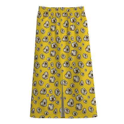 Popcorn Pattern Print Cotton Front Slit Maxi Skirt