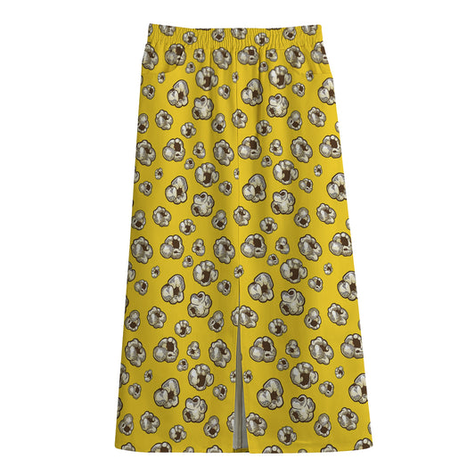 Popcorn Pattern Print Cotton Front Slit Maxi Skirt