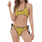 Popcorn Pattern Print Halter Scoop Tie Side Bikini