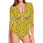 Popcorn Pattern Print Long Sleeve Swimsuit