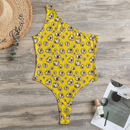 Popcorn Pattern Print One Shoulder Bodysuit