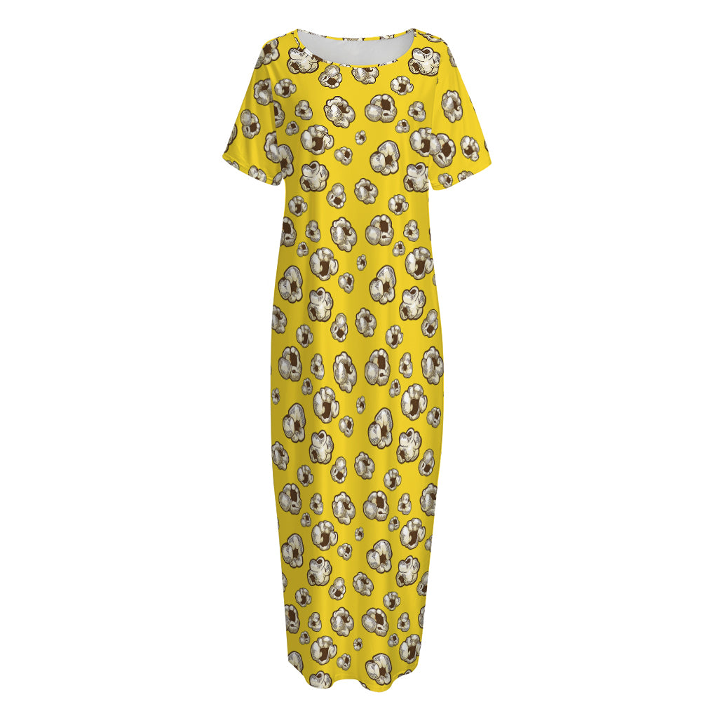 Popcorn Pattern Print Short Sleeve Long Nightdress