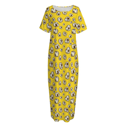 Popcorn Pattern Print Short Sleeve Long Nightdress