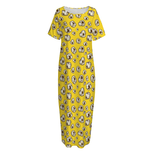 Popcorn Pattern Print Short Sleeve Long Nightdress