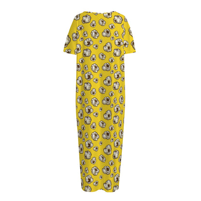 Popcorn Pattern Print Short Sleeve Long Nightdress