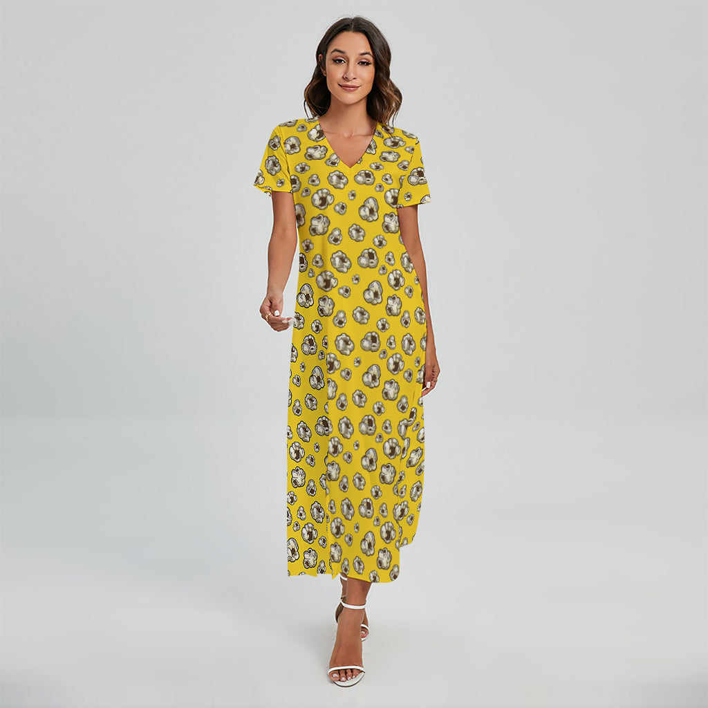 Popcorn Pattern Print Short Sleeve Maxi Dress