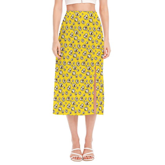 Popcorn Pattern Print Side Slit Midi Skirt