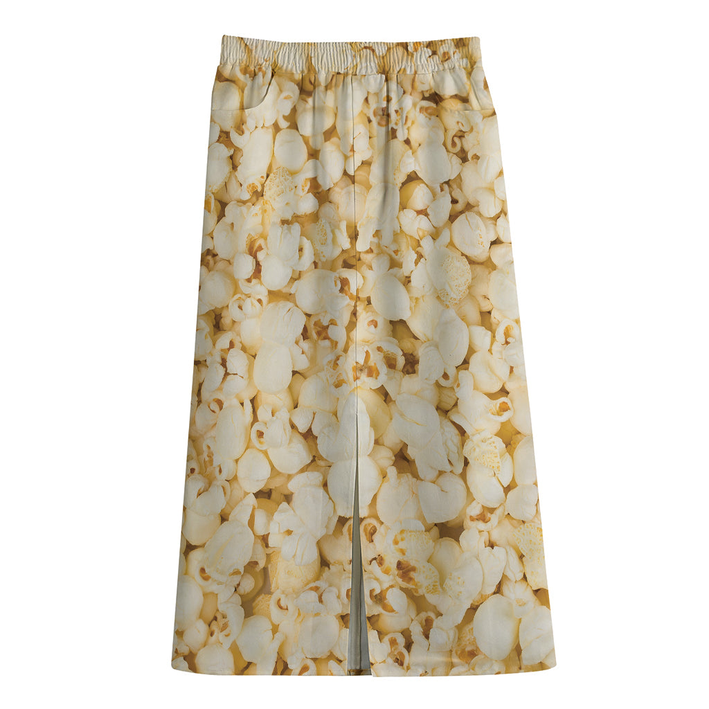 Popcorn Print Cotton Front Slit Maxi Skirt