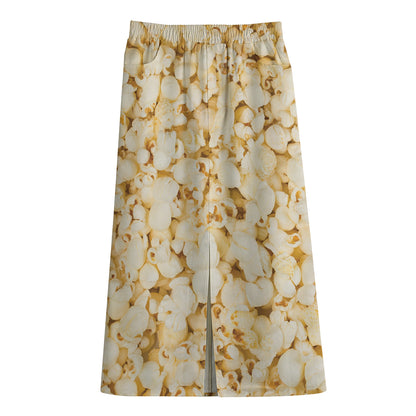 Popcorn Print Cotton Front Slit Maxi Skirt
